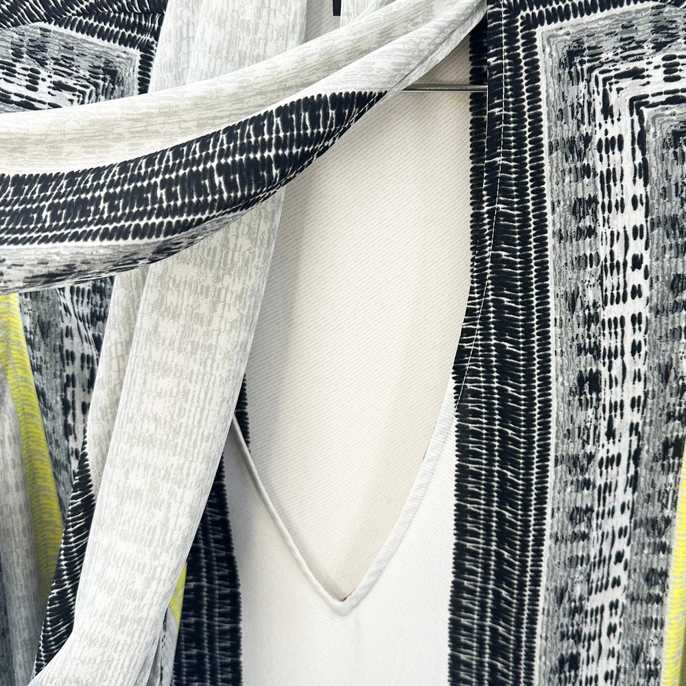 BCBG MAXAZRIA Chic Scarf Print Drape Neck Tank Top • Small • gray, black, yellow - Picture 3 of 8